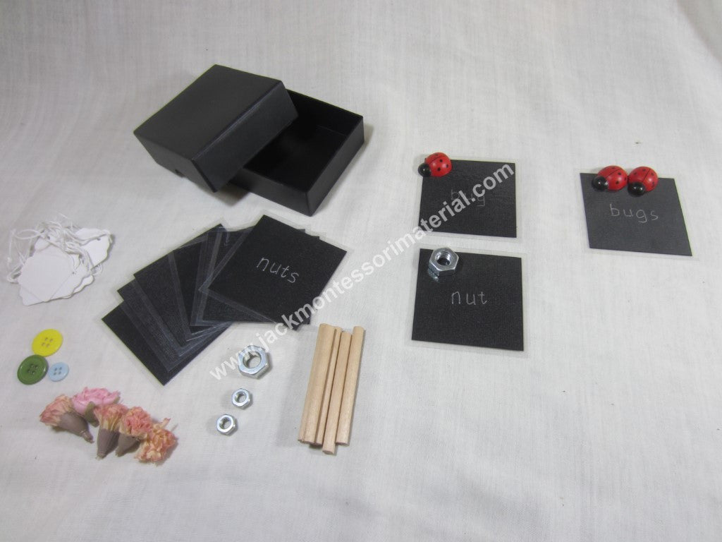 JACK Montessori Materials, Local, Language, Premium Quality, Singular and plural box 1 (objects & word cards) (Includes 25 Objects + 1 Plastic Box)