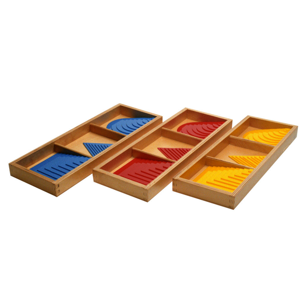 Alison's Montessori Materials, Imported, Sensorial, Premium Quality, Circles, squares and triangles in three partitioned boxes