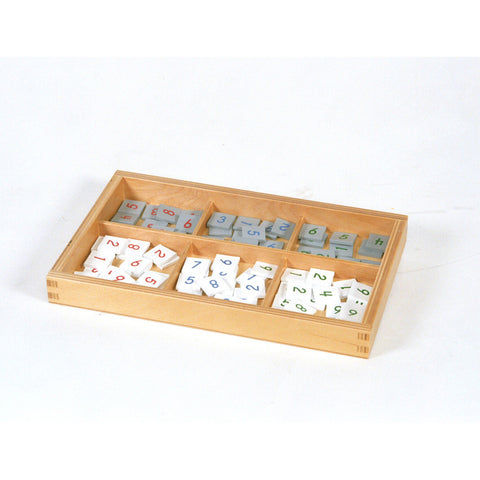 Alison's Montessori Materials, Imported, Mathematics, Premium Quality, Grey and white number tiles in a box