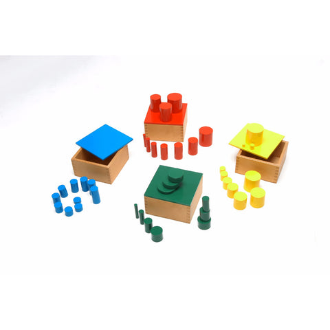 Alison's Montessori Materials, Imported, Sensorial, Premium Quality, Knobless Cylinders in 4 boxes