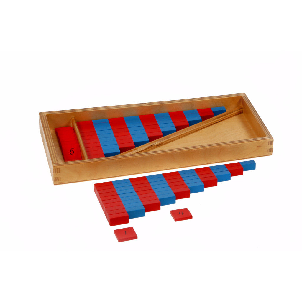 Alison's Montessori Materials, Imported, Mathematics, Premium Quality, Small Numeric Rods (2 sets) with tiles in a box
