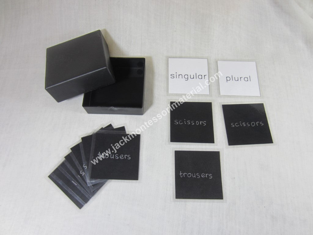 JACK Montessori Materials, Local, Language, Premium Quality, Singular and plural box 6 (word cards) (Includes 1 Plastic Box)