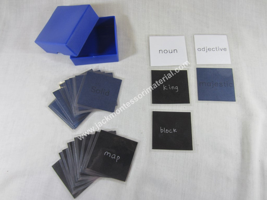 JACK Montessori Materials, Local, Language, Premium Quality, Adjective and noun game - later grammar (word cards) (Includes 1 Plastic Box)
