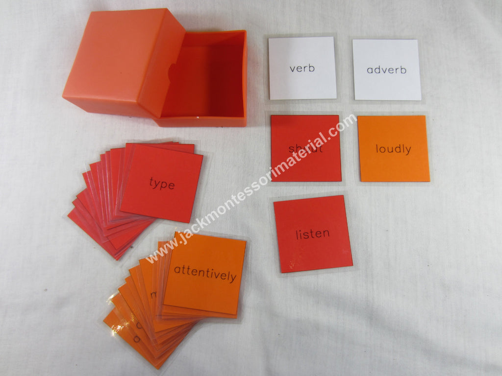 JACK Montessori Materials, Local, Language, Premium Quality, Verb and adverb game (word cards) (Includes 1 Plastic Box)